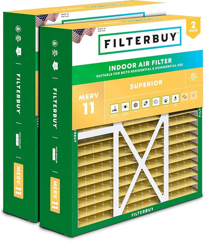 Filterbuy 20x22x5 Air Filter MERV 11 Superior Pet & Allergy Defense (2-Pack), Pleated HVAC AC Furnace Filters for Amana, Goodman, Nordyne, and Five Seasons (Actual Size: 19.50 x 21.94 x 5.25)