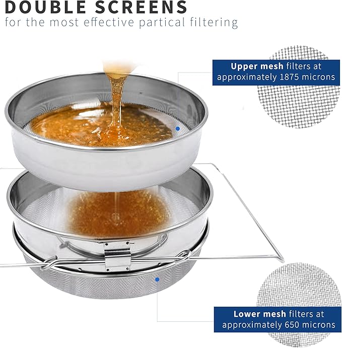 VIVO Stainless Steel Honey Strainer Double Sieve, Bee Keeping Equipment Filter BEE-V101H