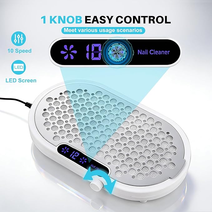Nail Dust Collector, 1600PA Professional Nail Vacuum Dust Collector Fan with Filter Papers (30 Pcs) for Acrylic Nail Polishing & Manicure at Nail Salon & Home