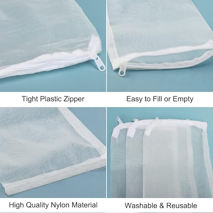 Segarty Aquarium Filter Bags High Flow, 10 Pack 0.15mm Mesh Bag 7.7 x 6 Inch Reusable White Nylon Media Net Bags with Plastic Zipper for Bio Balls, Ceramic Rings, Activated Carbon, Charcoal, Fish Tank