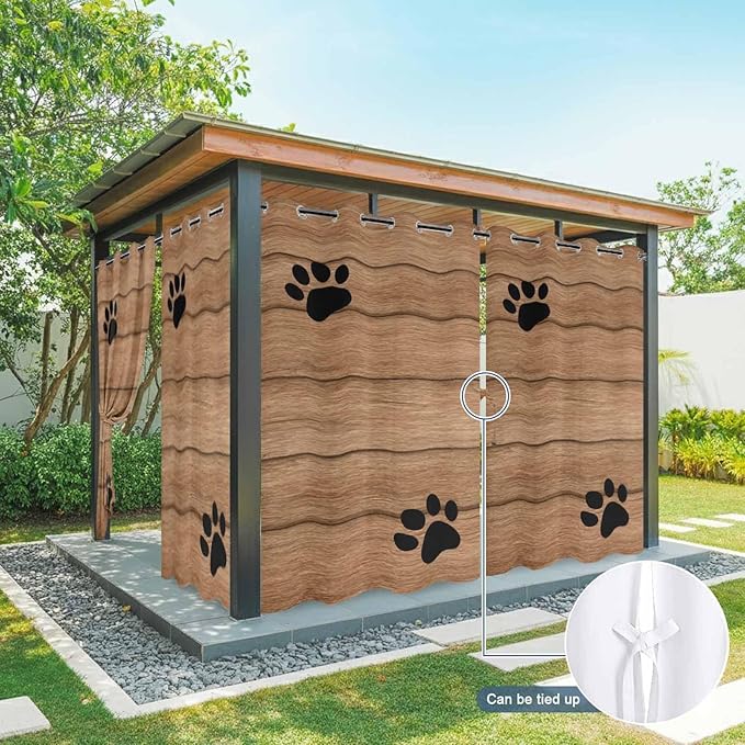 Wood Grain Outdoor Curtains for Patio Claws Animals Wooden Vintage Waterproof Outside Curtains with Grommet Top Weatherproof Curtain for Cabana Pergola Gazebo, 1 Panel, 54" W x 108" L