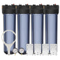 Max Water Whole House 20" x4.5" Purple Clear WH Water Filter Housing 1 inch Inlet/Outlet Ports with Pressure Gauge Wrench and Bracket (4 Housing + 2 Pressure Gauge)