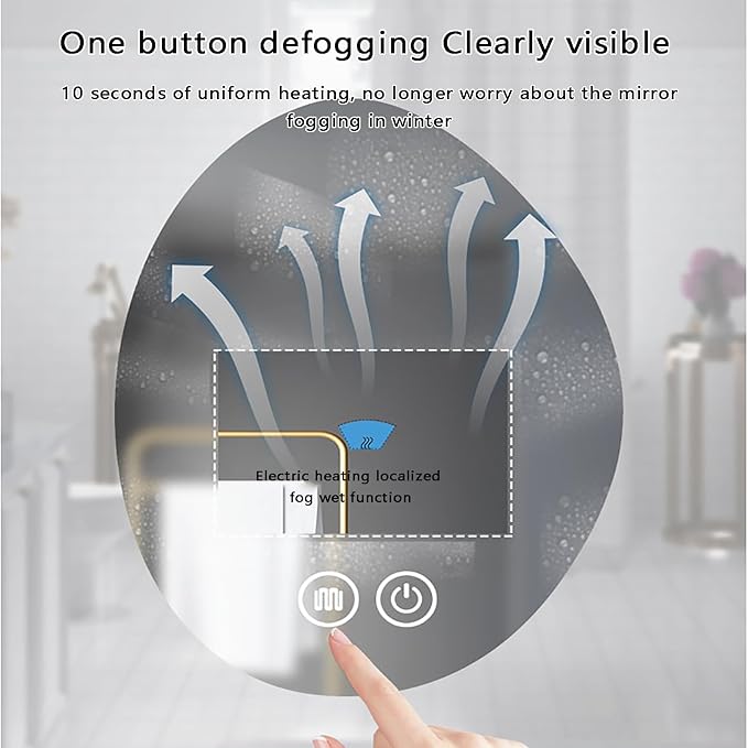 50x70cm LED Backlit Bathroom Mirror Wall-Mounted Smart Vanity Mirror with Demister Pad Energy-Efficient Three-Color Light Illuminated Bathroom Essential