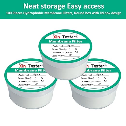 Xin Tester 100 Pieces Nylon Disc Membrane Filters, 50 mm Diameter, 10µm Pore Size