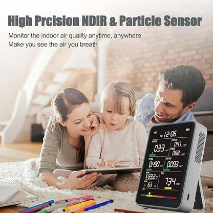 Professional Indoor Air Quality Monitor with AQI, Portable Real-Time Detector for Home Cars Plants and Pets (Gray)