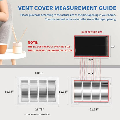 20x10 Return Air Grille [Duct Opening Size],Return Air Vent Cover for Wall Or Ceiling,Steel Return Air Filter Grilles Removable Face/Door for 1 Inch Filters (20"Wx10"H[Duct Opening])
