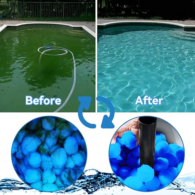 QwayHome 3.1 lbs Pool Filter Balls, Reusable Filter Sand Balls for Above Ground Pool Sand Pump, Pool Filter Sand Alternative, Eco-Friendly Fiber Filter Balls, Replace 110 lbs Filter Sand, Blue