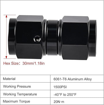 EVIL ENERGY 12AN Female to 12AN Female Straight Swivel Coupler Union Fitting Adapter Aluminum Black 2PCS