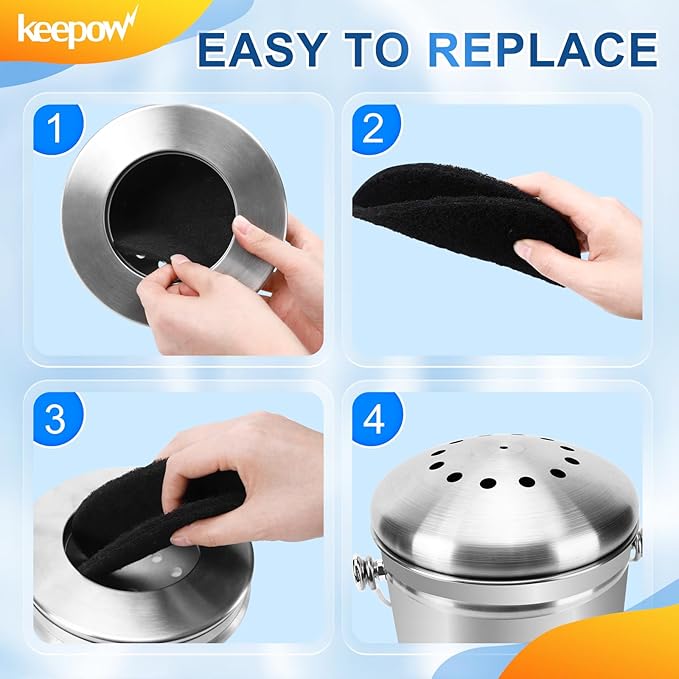 KEEPOW 10 Pack 6.75" Compost Bin Filter Replacement for Kitchen Compost Bin Countertop, Charcoal Filters for Compost Bucket, Activated Carbon Filter for Compost Pail Counter Refill Sets (Round)
