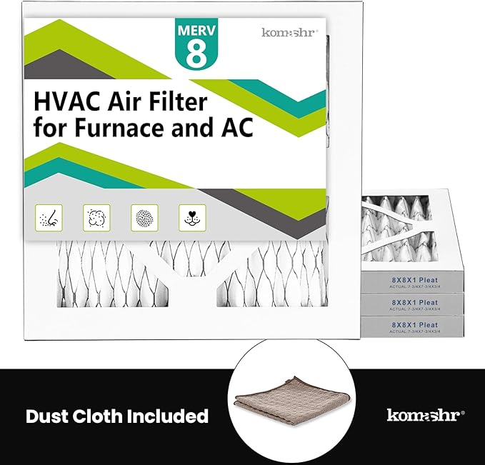 4pack 8x8x1 Air Filter MERV 8, HVAC/Furnace AC Filter Replacement, Dust Defense–Comparable with MPR 600 & FPR 5 (Actual 7.75x7.75x0.75)
