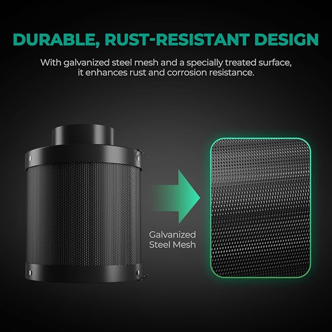MARS HYDRO 6 Inch Carbon Filter, Inline Air Filter Odor Control with Australian Virgin Charcoal, Carbon Filter for Inline Fan, Grow Tent, Hydroponics, Pre-Filter Included, Reversible Flange