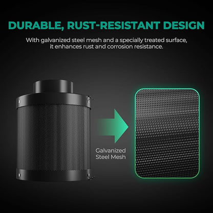 MARS HYDRO 6 Inch Carbon Filter, Inline Air Filter Odor Control with Australian Virgin Charcoal, Carbon Filter for Inline Fan, Grow Tent, Hydroponics, Pre-Filter Included, Reversible Flange