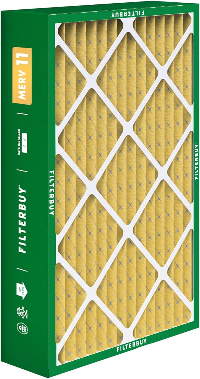 Filterbuy 15.75x27.63x3.50 Air Filter MERV 11 Superior Pet & Allergy Defense (2-Pack), Pleated HVAC AC Furnace Filters for AprilAire Space-Gard 104 & 2140 (Actual Size: 15.69 x 27.56 x 3.50)