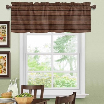 2 Pack Kitchen Valance for Windows, Farm Brown Wood Board Light Filtering Rod Pocket Valances Short Curtain, Vintage Farmhouses Barn Window Curtain for Bedroom Bathroom Living Room 54x18in