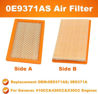 0E9371AS Air Filter for Gene-rac 410cc 530cc 8kW & 11kW Post 2013 Evolution Series V-Twin Engine Generators - 2 Pieces