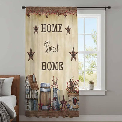 Farm Sheer Curtains 45 Inch Length American Country Barn Star Vintage Berry Brown Chiffon Curtain for Bedroom Living Room Light Filtering Rod Pocket Window Treatments Voile Curtains Drapes for Kitchen