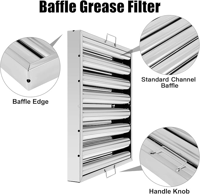 Hood Filters 19.5W x 19.5H Inch 430 Stainless Steel Pack of 6, 7 Grooves Commercial Hood Filters, Commercial Kitchen Range Hood Filter for Grease Rated Commercial Kitchen Exhaust Hoods