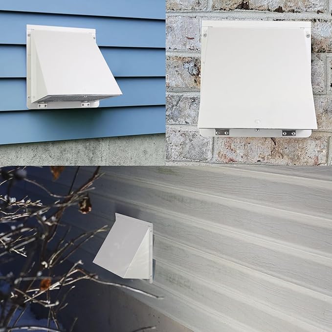 8 Inch Hooded Wall Vent with Screen and Damper,Outdoor Wall Exhaust Vent Cover Cap for Kitchen Range Hood Dryer Duct Ventilation &Exterior Air Exhaust Applications,Galvanized Steel,White