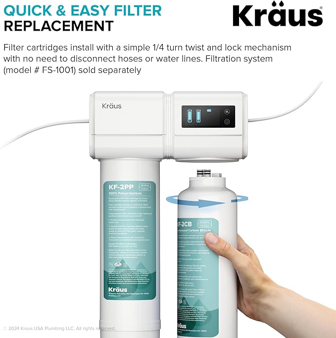 KRAUS Replacement Filter Cartridges for Purita 2-Stage Under Sink Water Filtration System with Carbon Block and Polypropylene Filters (Set of 2), FC-101