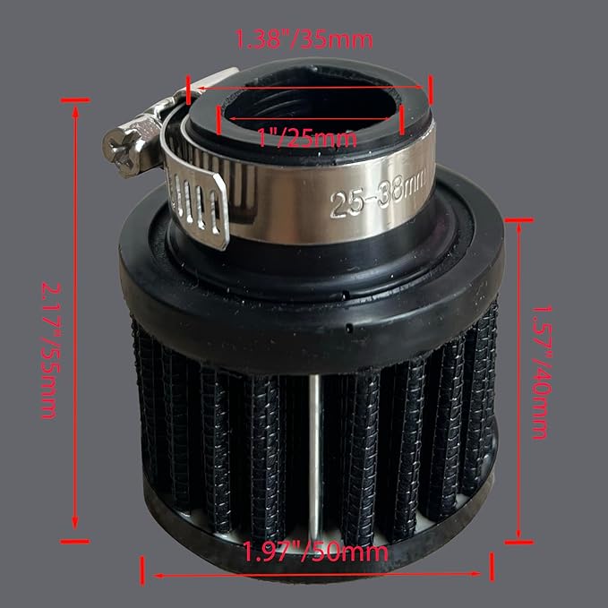 Air Intake Filter - 1" Universal Breather Filter, Automotive Cold Air Filter, Car Valve Cover Oil Breather Turbo Vent Crankcase Cleaner Accessory, Fits Car Motorcycle (Black)