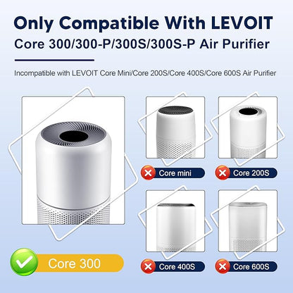 Core 300 Smoke Remover Replacement Filter for LEVOIT Core 300 Core 300-P Core 300S Vortex Air Air Purifier, 4-in-1 H13 Grade True HEPA High-Efficiency Activated Carbon, Core 300-RF-SR, 2 Pack, Blue