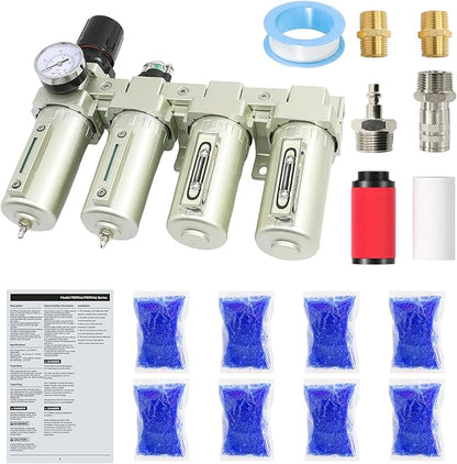 3/4" NPT Industrial Grade 4 Stage Air-Dryer-for-Compressor, Air-Compressor-Water-Separator-System for Plasma Cutter and Paint Spray, 2Filter&2Dryer, Manual Drain