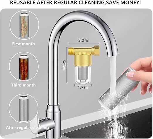 FA20 Brass Sediment Filter, Reusable Washer Water Filters, Traps Sand, Rust, 40 Micron Inline Water Filters for Washing Machines, Shower, Well