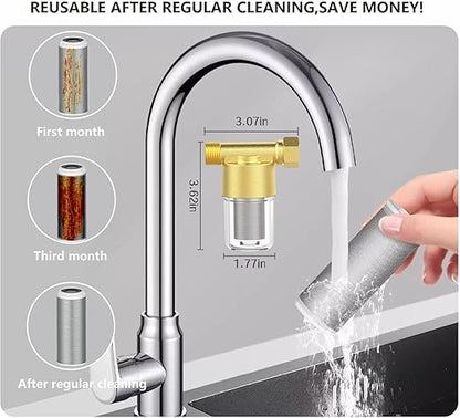 FA20 Brass Sediment Filter, Reusable Washer Water Filters, Traps Sand, Rust, 40 Micron Inline Water Filters for Washing Machines, Shower, Well