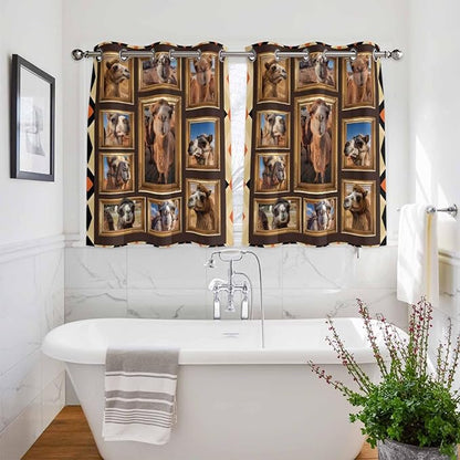 2 Panel Kitchen Cafe Curtains, Wildlife Camels Sunlight Filtering Nature Air Through, Home Decor Window Covering Tier Curtains for Bedroom Living Room Deserts Animals Brown Geometric Rustic