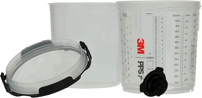 3M 26000 PPS 2.0 Spray Gun Cup, Lids and Liners Kit, Standard, 200-Micron Filter, 22 Ounces, BLACK,SILVER