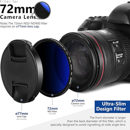 NEEWER 72mm Variable ND Filter ND2-ND400 (1-9 Stops), Neutral Density Filter, Multiple Coatings, Water and Scratch Resistant