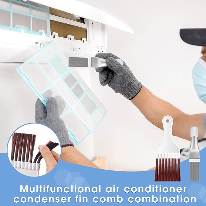 Boao 3 Pcs Ac Coil Cleaner Brush Fin Comb Double Sided Refrigerator Air Conditioner Evaporator Condenser Coil Stainless Steel Mini Split Brush Cleaning Kit HVAC Straightener for Ac Unit