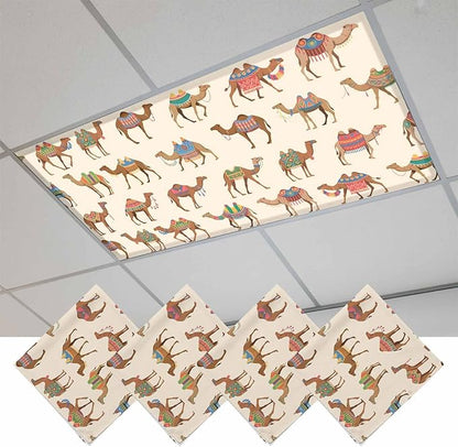 Fluorescent Light Covers for Ceiling Lights Desert Camel Magnetic Light Filters 4 Pack 4x2 ft Vintage Southwest Date Trees Ceiling Lights Cover for Classroom Office School Home Drop Lamp Decor