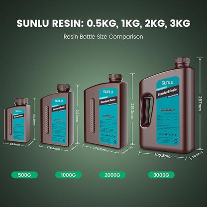 SUNLU 3D Printer Resin 2kg, Fast Curing Standard 3D Resin for Most Resin 3D Printers, 395 to 405nm UV Curing 3D Printing Liquid Photopolymer Resin, Low Shrinkage and High Precision, 2000g, Clear Green
