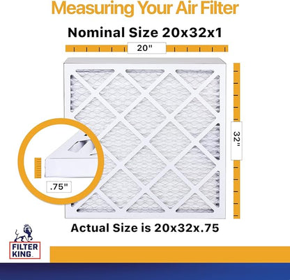 Filter King 20x32x1 Air Filter | 6-PACK | MERV 13 HVAC Pleated A/C Furnace Filters | MADE IN USA | Actual Size: 20 x 32 x .75"