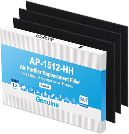 Upgraded AP-1512HH Filter Replacement Set for Coway Airmega AP-1512HH and Airmega 200M air Purifier,1 HEPA Filter+3 Carbon Filters,Triple Filtration, 99.7% Particle Capture