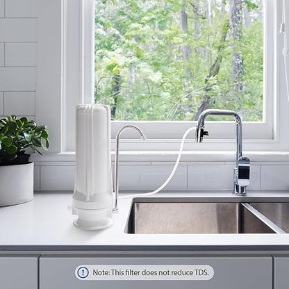 iSpring CT10-W Countertop Water Filter, Multi-Layer Faucet Water Filter System with Versatile Faucet Adapter, Reduces Heavy Metals, Bad Odor, and Chlorine, White