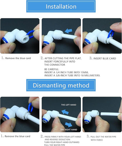 5 Pack 1/4 Inch Quick Connect Fittings - Combo of 90 Degree Elbow & Straight Push-In Adapters, Compatible with Reverse Osmosis (RO) Systems, Water Filter Purifiers, Under Sink Plumbing
