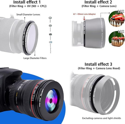 67mm Lens to 49mm Camera Lens Adapter,67mm-49mm Filter Step-Down Ring,Compatible All 49mm Filter Accessory.Made from CNC Machined