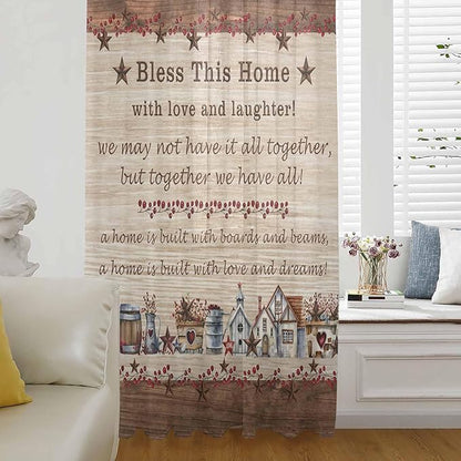Farmhouse Sheer Curtains 54 Inch Length Brown Country Star Berry Vintage Wood Grain Chiffon Curtain for Bedroom Living Room Light Filtering Window Treatments Voile Curtains Drapes for Kitchen
