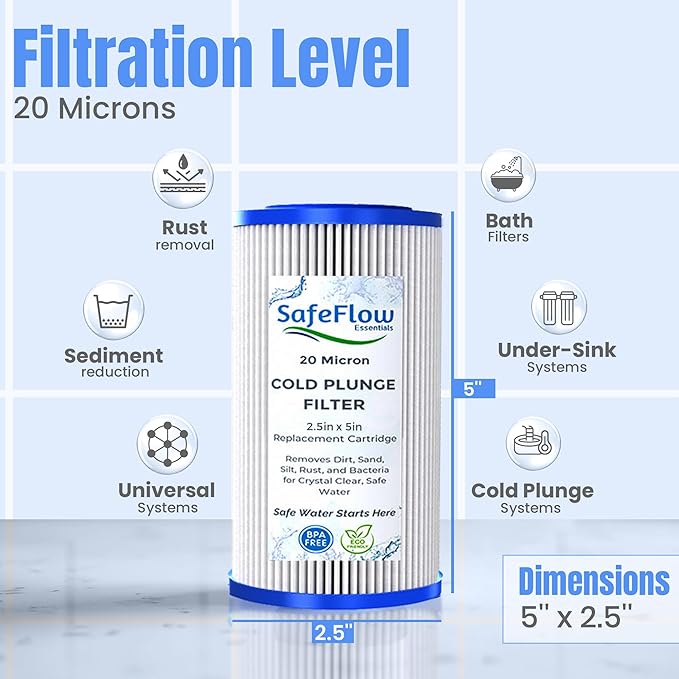 5" x 2.5" Cold Plunge Filter 20 Micron – Fits The Pod Ice Cold Plunge Water Chiller, Cold Plunge Filters, and Under Kitchen Sink Systems (8)