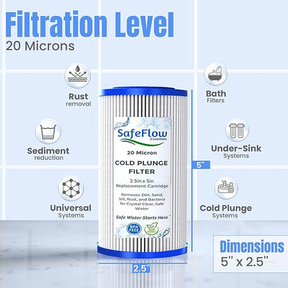 5" x 2.5" Cold Plunge Filter 20 Micron – Fits The Pod Ice Cold Plunge Water Chiller, Cold Plunge Filters, and Under Kitchen Sink Systems (8)