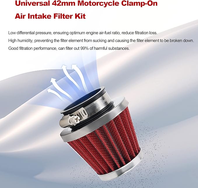 2PCS 42mm Universal Air Filter For GY6 125CC 150CC 200CC 250CC Dirt Bike ATV Quad Scooter Go Kart Compatible With Kawasaki Suzuki Yamaha PZ24 PZ30 Carburetor Moped Roketa Taotao for Motorcycle