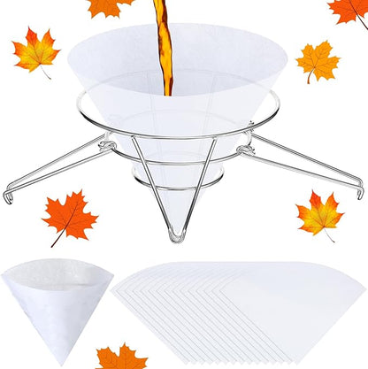 Tandefio 16 Pcs Maple Syrup Filter Set 1 Maple Syrup Filter 15 Cloth Filter Cones Deep Fryer Oil Filter Stand Non Woven Filter Cone Cooking Oil Filter for Maple Syrup Making and Oil