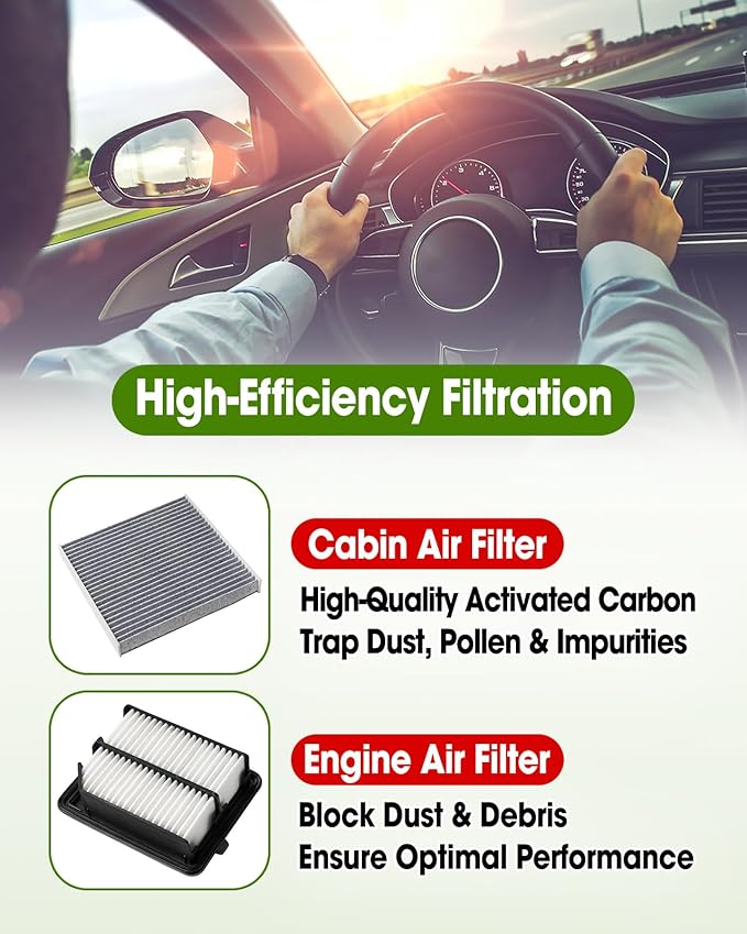 Cabin Air Filter Replace CF10134 & Engine Air Filter Replace CA11399 Compatible with Honda Accord L4 2.0L Hybrid 2014-2015 2017-2022
