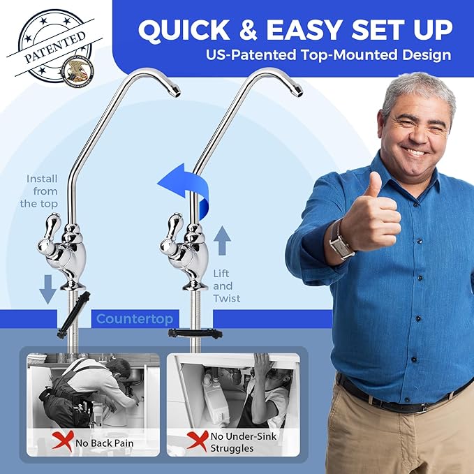 RTW5 SGS-Tested 5 Stage Reverse Osmosis Water Filter System with Innovative Top-Mounted Faucet Design, TDS Reduction 50 GPD Under Sink RO Water Filtration Plus Extra 3 Filters