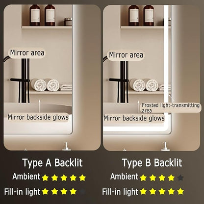 Backlit LED Illuminated Bathroom Mirror with LED Lights, Lighted Bathroom Makeup Wall Mounted Mirror with Demister Pad, Sensor Touch Switch, Horizontal/Vertical(A,H70*W90CM/H27.5*W35.4IN)