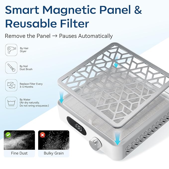 Makartt Nail Dust Collector - Nail Fan Dust Collector Nail Tech Quiet Vacuum, Professional Cordless Rechargeable Extractor, Easy to Clean with Powerful Suction, LCD & Reusable Filter (DACCAL)
