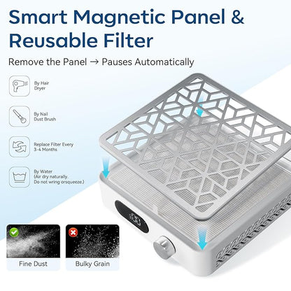 Makartt Nail Dust Collector - Nail Fan Dust Collector Nail Tech Quiet Vacuum, Professional Cordless Rechargeable Extractor, Easy to Clean with Powerful Suction, LCD & Reusable Filter (DACCAL)