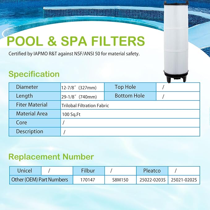 Savener® S8M150 System 3 Inner and Outer Cartridge, Compatible with Sta-Rite System 3 S8M150-KIT, 170147, 25022-0203s-25021-0202s, SR450 Swimming Pool Filter Cartridge, 450 Sq. Ft
